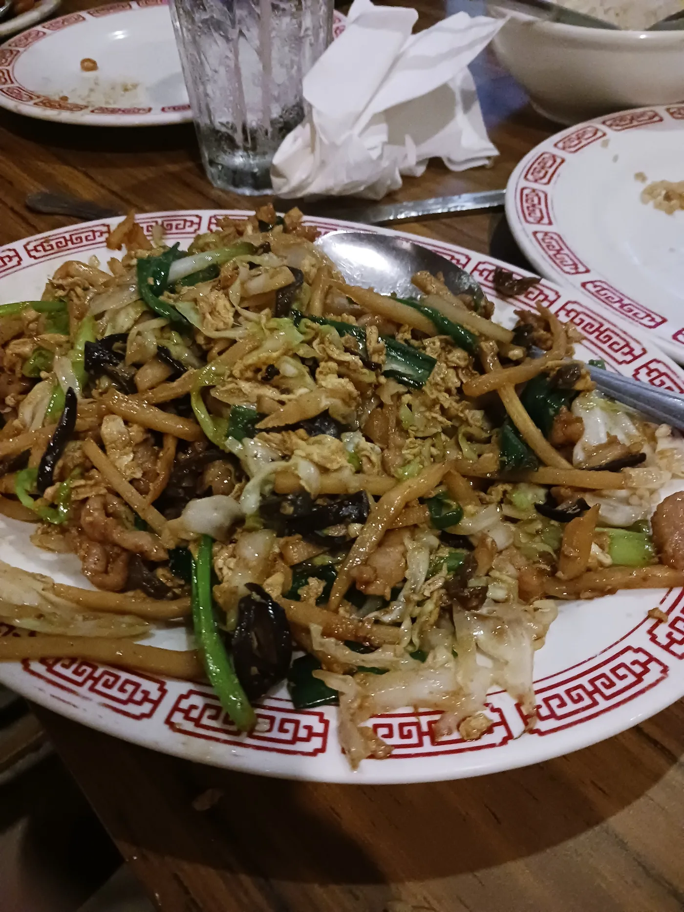 Moo shoe pork! No, it's Mu shu pork.
